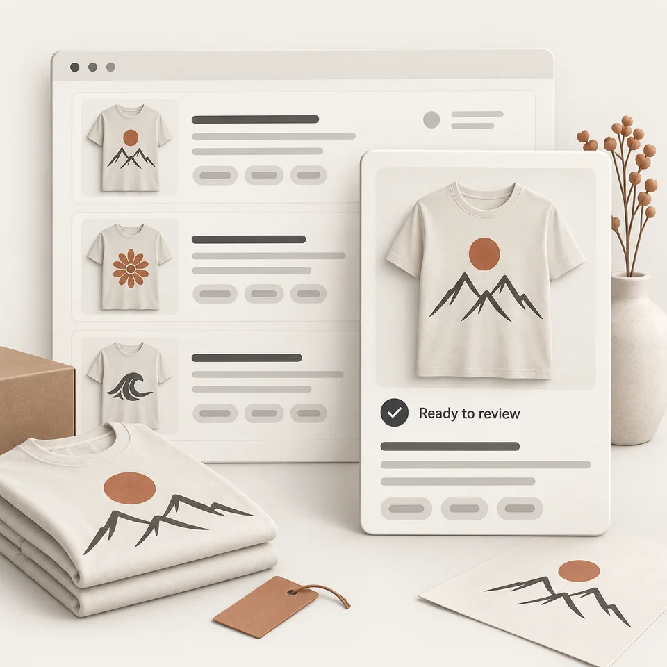 Printify product listings ready for a final batch review