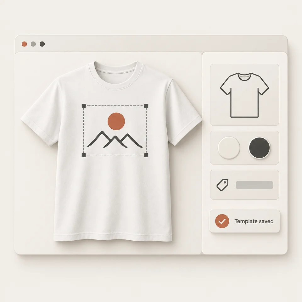 A saved Printify product template with product settings